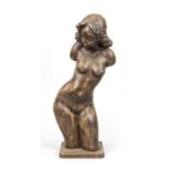 Thai sculptor 2nd half 20th century, female nude, dark stained, fully sculptured carved wood,