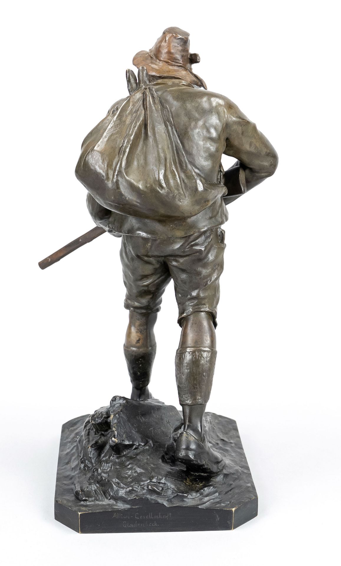 Johan Eduard Dannhauser (1869-?), standing figure of a hunter, two-tone patinated bronze, signed and - Image 2 of 2
