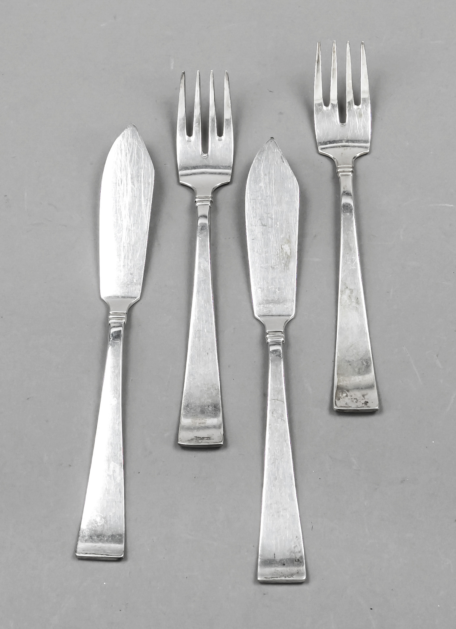 Fish cutlery for six persons, German, 20th century, maker's mark Koch & Bergfeld, Bremen, silver