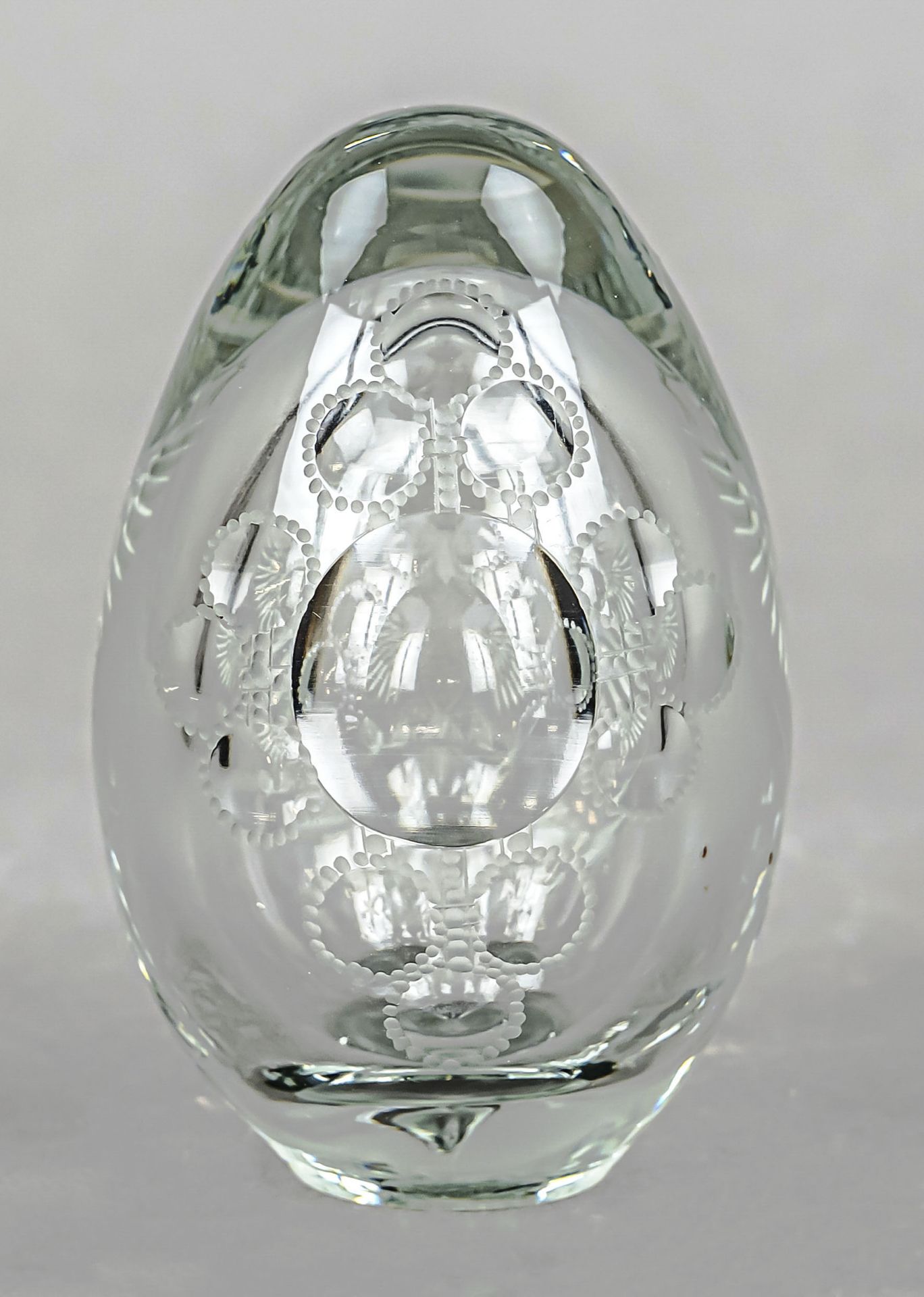 Paperweight, Russia, early 20th century, egg-shaped, clear glass with cut decoration, double - Image 2 of 2