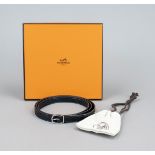Hermes, very narrow belt, black grained leather, small silver-colored buckle, size 85, incl. dust