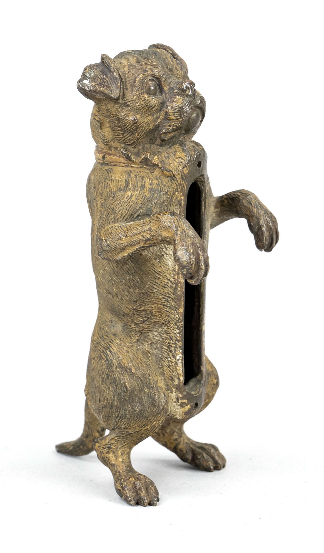 Viennese bronze c. 1900 in the shape of a pug making ''little men'', light brown cold-patinated
