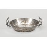 A round wine tasting bowl, circa 1900, silver tested, marked B. M., round base, conical wall,