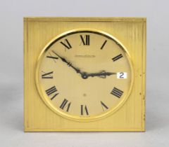 small table clock, desk clock, Jaeger le Coultré, gilt brass, dial with black Roman numerals,