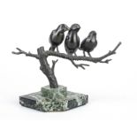 Otto Schmidt-Hofer (1873-1925), Berlin sculptor, three sparrows on a branch, dark patinated bronze
