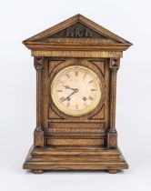 Wooden table clock, Lenzkirch with movement number 2.822.269, architectural oak, with fluted