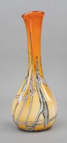 Large vase, 20th century, oval stand, drop-shaped, flattened body, slender neck, clear glass with