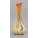 Large vase, 20th century, oval stand, drop-shaped, flattened body, slender neck, clear glass with