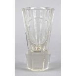 Footed glass, c. 1900, hexagonal stand, angular, conical bowl, clear glass with cut decoration,