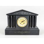 Mantel clock in architectural form, 2nd half 19th century, material mix of blackened white cast iron