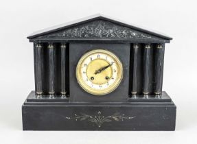 Mantel clock in architectural form, 2nd half 19th century, material mix of blackened white cast iron