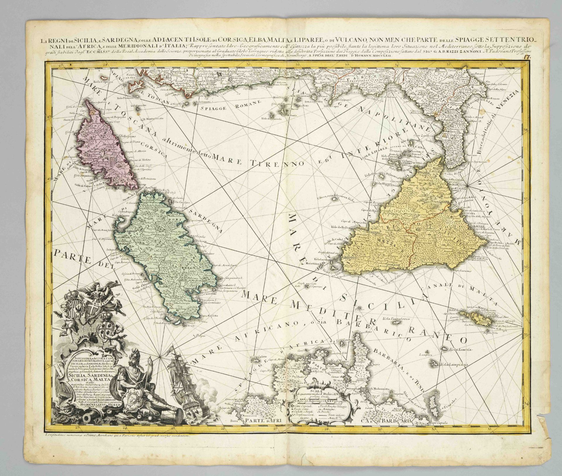 Historical map of Sicily and Sardinia -- ''Li Regni di Sicilia, e Sardegna, colle Adiacent Isole