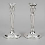 Pair of candlesticks, 20th century, silver 830/000, oval domed stand, conical shaft, vase-shaped