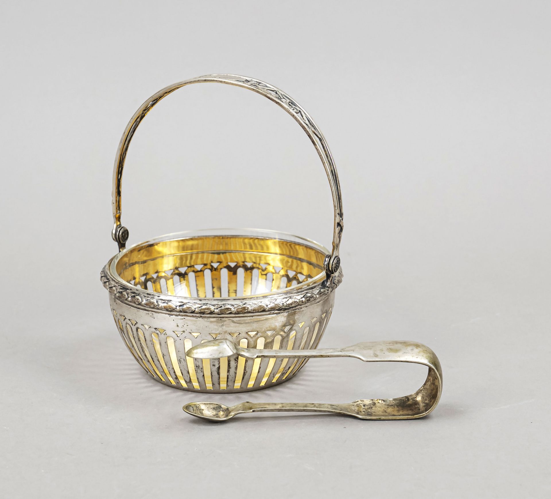 Round handle basket, German, early 20th century, maker's mark Bruckmann & Söhne, Heilbronn,