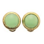 Chrysoprase clip ear studs GG 375/000 unmarked, tested, with 2 round chrysoprase cabochons 11.7