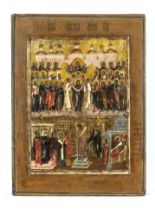Icon Pokrov (Protection of the Mother of God), Russia 19th century, polychrome tempera painting