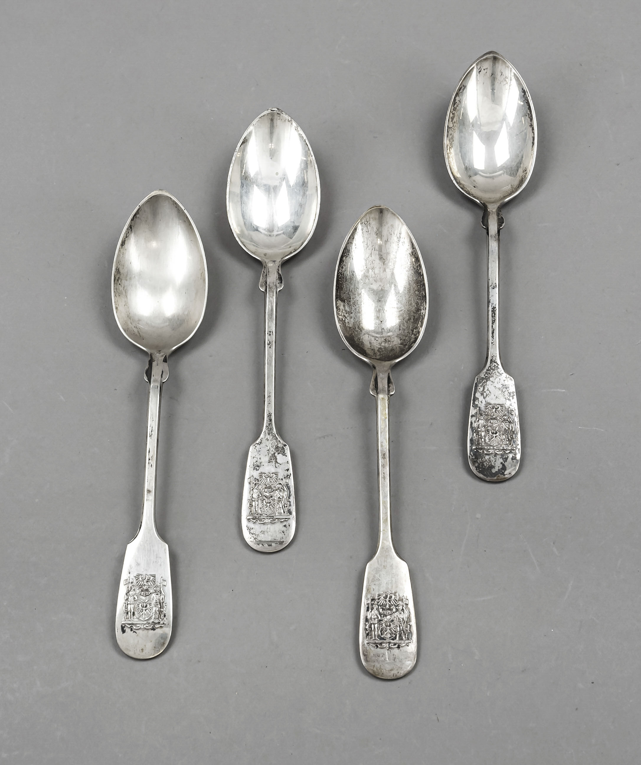 Four spoons, German, c. 1900, maker's mark Julius Lemor, Breslau, silver 800/000, spade shape,