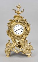 Gilt cast brass table clock, reproduction from the 1970s, the case consisting of rocailles and
