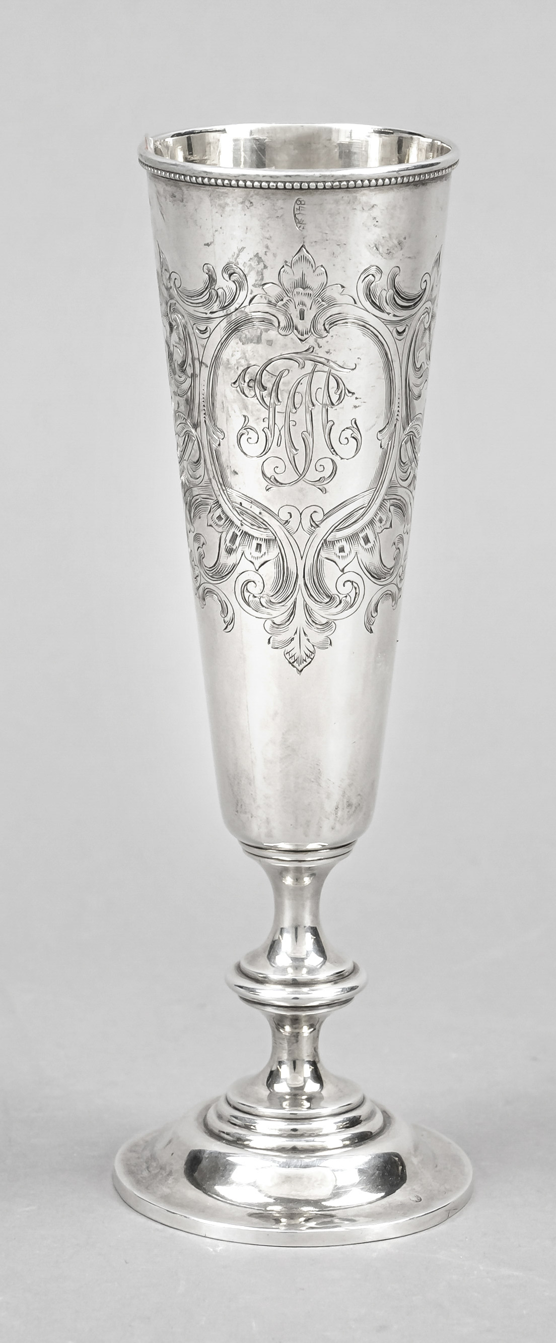 Champagne flute, hallmarked Russia, 1st Kokoshnik mark (1896-1908), silver 84 zolotniki (875/000),