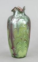 Vase, 20th century, round base, body with slightly widening walls, 4-pass spout, clear and violet