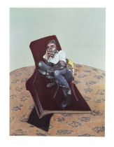 Francis Bacon (1909-1992), after, Man in a red armchair (Lucian Freud), color offset, unsigned, 35 x