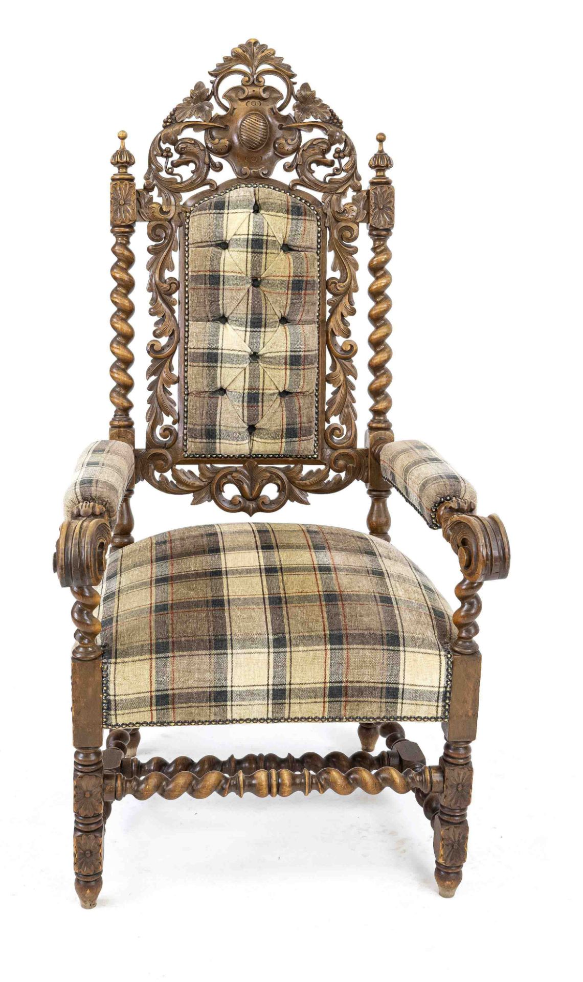 Stately armchair from around 1880, beech wood stained walnut, carvings typical of the period, 135 - Image 2 of 2
