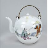 Large Famille Rose teapot, China, probably Republic period. Circular, figurative decoration, h. 17