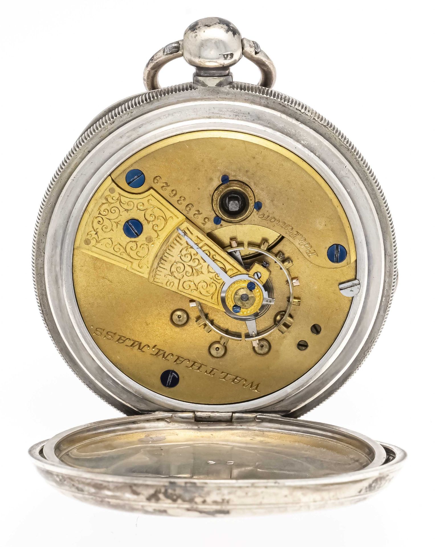 Pocket watch in pocket watch frame, silver, pocket watch by A.W.W. Co. & Waltham Mass, silver - Image 2 of 3
