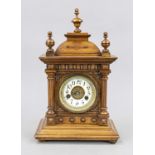 Walnut table clock, Wilhelminian style, c. 1880, architecturally constructed with turned dolls,