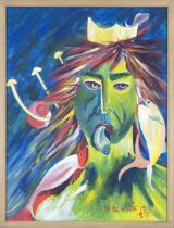 D. Schweiss, artist late 20th century, Mermaid with trident and fish, acrylic on canvas, signed