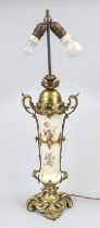 Vase lamp, late 19th century, slender vase with floral decoration with openwork brass mounting, 2-