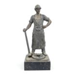 Hans Rieder, German sculptor, c. 1920, proud worker with hammer and cogwheel, patinated bronze,