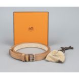 Hermes, long belt (reversible), caramel-coloured leather with white contrasting decorative