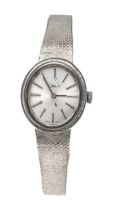 Orlit ladies' watch 333/000 WG, oval with milanaise bracelet, silver-colored dial with applied bar