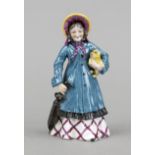 Biedermeier lady with hat and dog, w. England, 20th century, polychrome painted in naturalistic