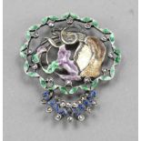 Brooch, 20th century, sterling silver 925/000, open-worked with figurative and floral decoration,
