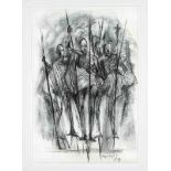 Jo Jastram (1928-2011), Krieger mit Speeren, charcoal drawing on paper, signed and dated ''Jo 98''