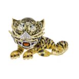 Motif brooch GG/WG GG/WG 750/000 in the shape of a tiger with colorful enamel and 14 octagonal