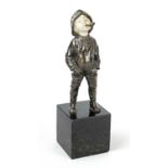 Anonymous sculptor c. 1920, Pipe-smoking fisherman boy, dark brown patinated bronze with bone face