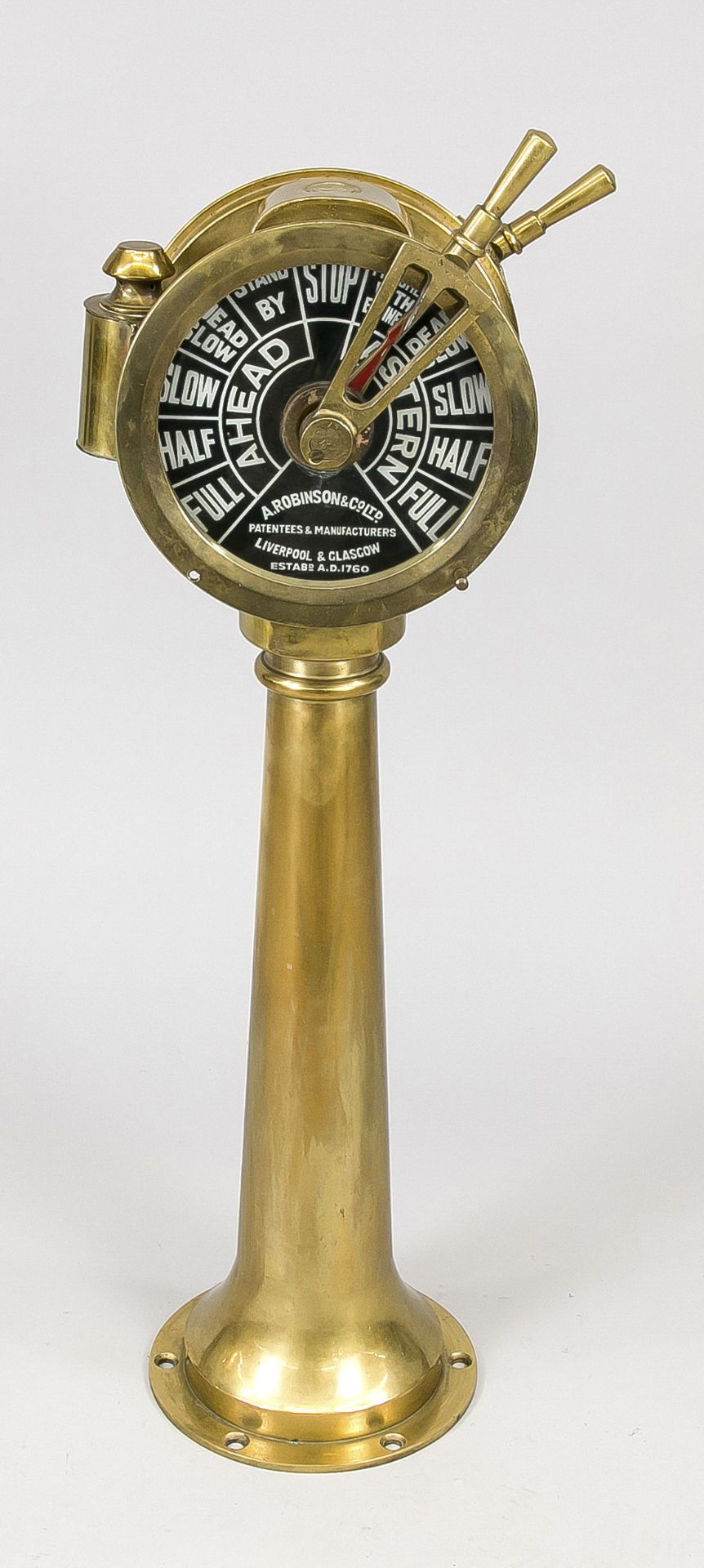 Ship's telegraph, England, 20th century, brass, glass insert. Inscribed on the dial ''A. Robinson &
