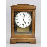Oak table clock, marked `Ade Siry. Lizars & Cie. 36 Rue Lafayette Paris, three-sided glazed case,