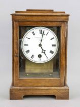 Oak table clock, marked `Ade Siry. Lizars & Cie. 36 Rue Lafayette Paris, three-sided glazed case,