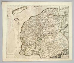 Historical map of Friesland, ''Tabula Comitatus Frisiae'', partly col. Copper engraving by F. de