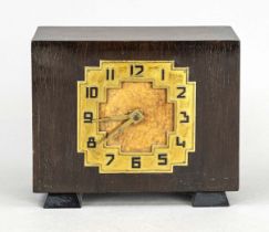 Art Deco table clock, DUFA clock design: H. Möller, around 1920, brown wood with burl wood inlay