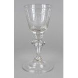 Goblet glass, c. 1800, round, domed stand, baluster stem merging into the conical bowl, clear