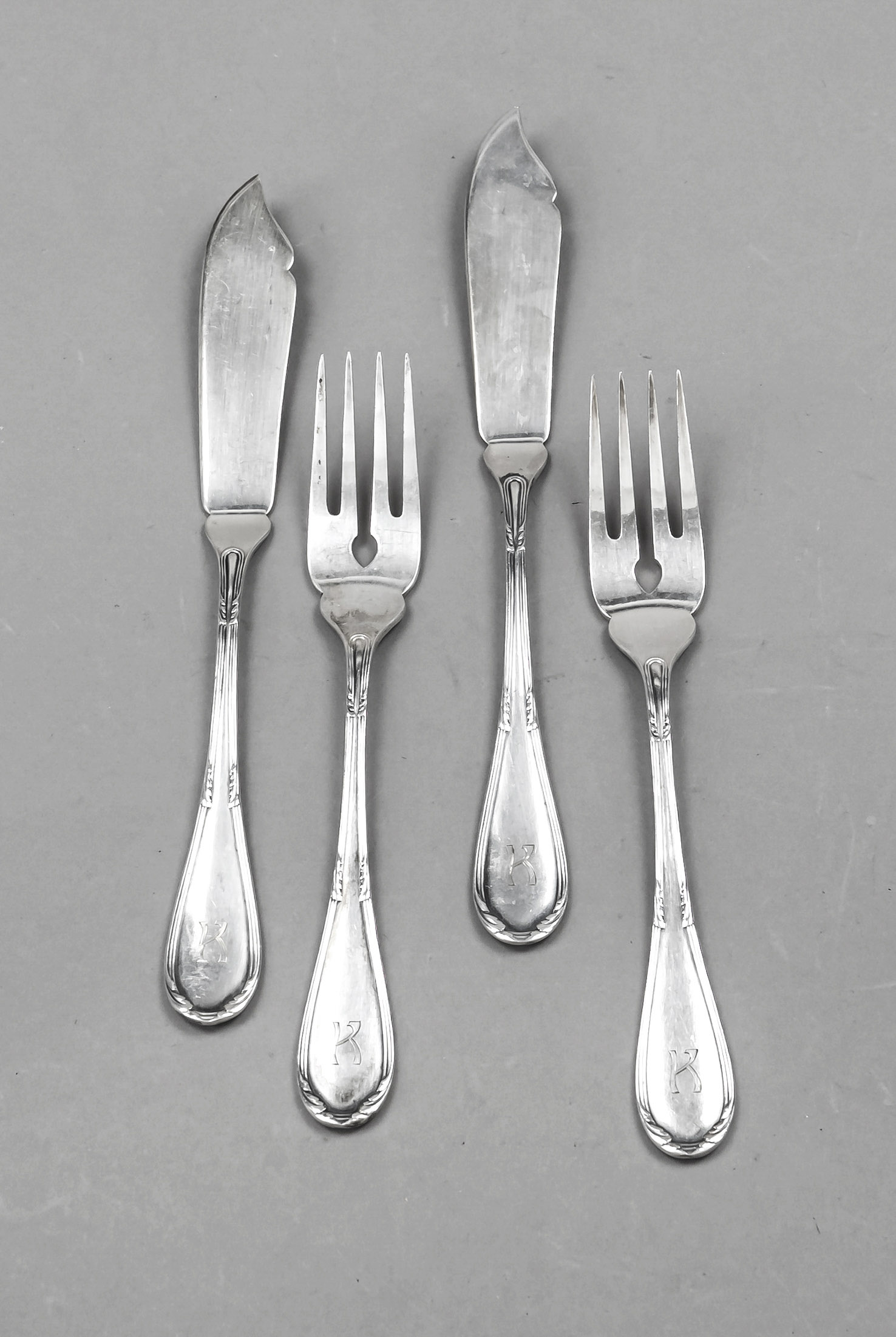 Fish cutlery for six persons, German, 20th century, maker's mark M. H. Wilkens & Söhne, Bremen-