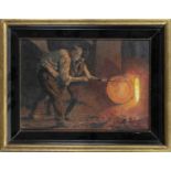 Feliks Michal Wygrzywalski (1875-1944), Polish painter, two workers at a blast furnace, oil on