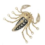 "Scorpion" enamel brooch GG 585/000 to open, with dark green enamel, 96 octagonal diamonds, total