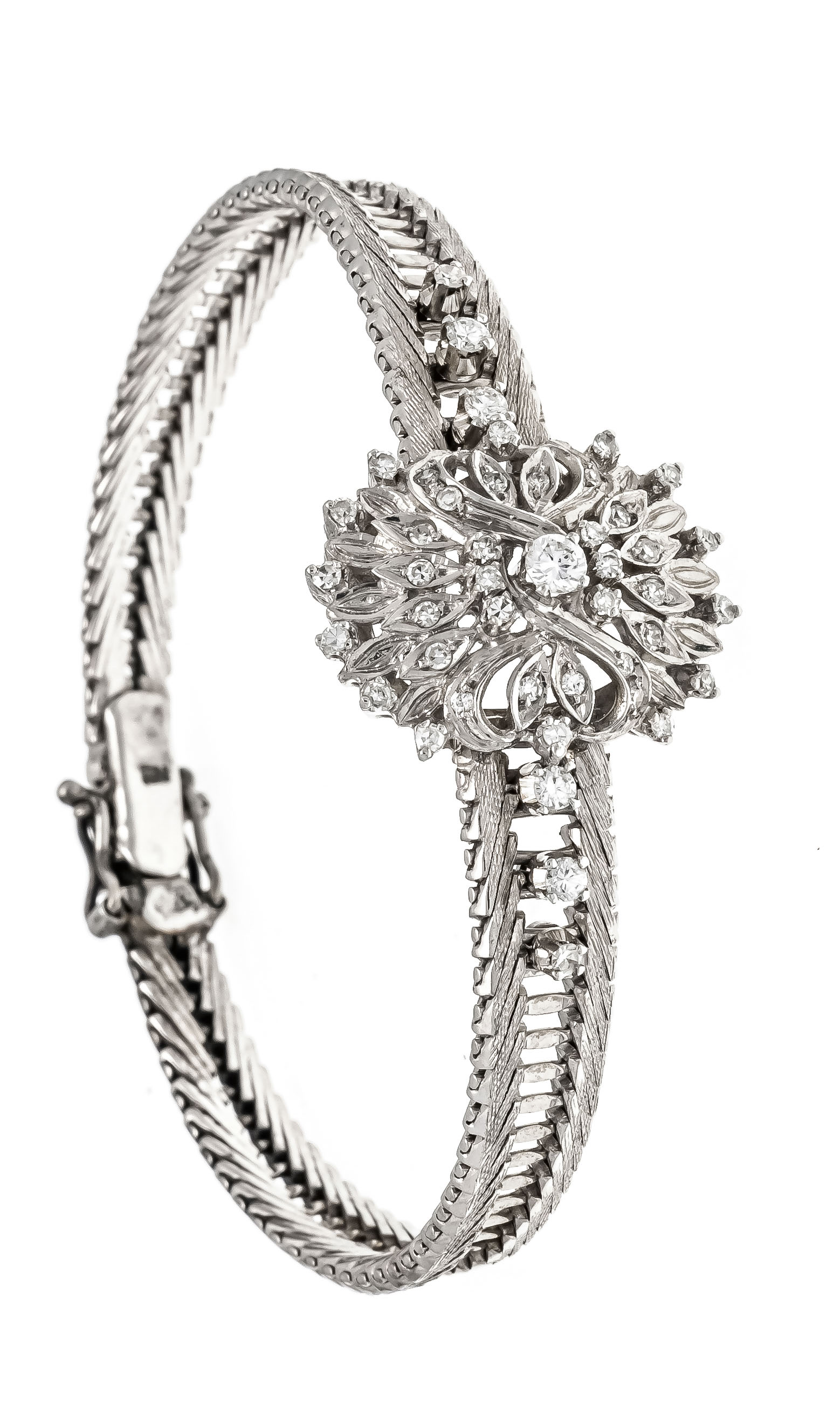 Centerpiece diamond bracelet WG 750/000 with 5 brilliant-cut diamonds and 32 octagonal diamonds,
