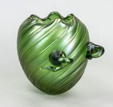 Artist's vase, 20th century, ovoid shape, on 2 fused feet, wavy rim, twisted wall, clear glass,